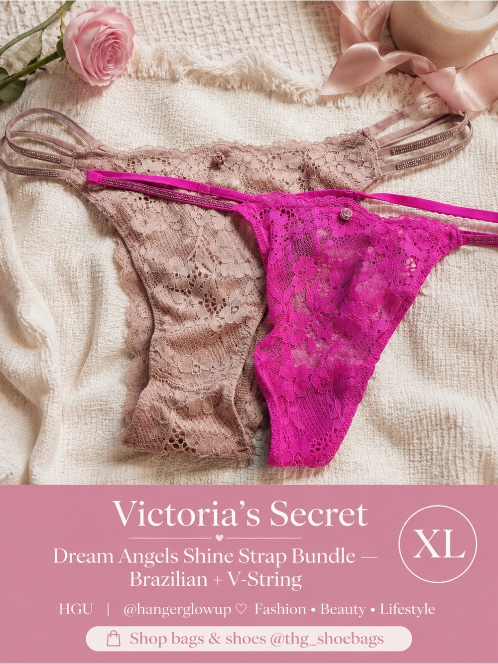 NWT Victoria’s Secret Dream Angels Shine Strap Panty Bundle XL 2 Styles
